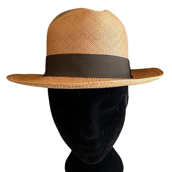 Montecristi Straw Fedora Hat Medium Brown - Picture 2 of 7